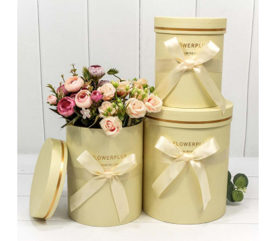 Коробки набор 3 шт. цилиндр с бантом FLOWERPLUS Бежевый 16*16*22 7201380/5