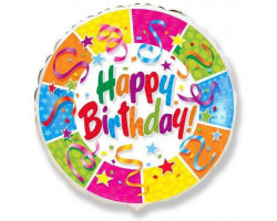 FLEX METAL 18 Круг Ленты и звезды С днем рождения / Birthday Party / 1 шт /