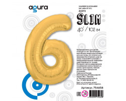 Agura 40"/102 Цифра "6" Золото Slim в упаковке / 1 шт / 754658