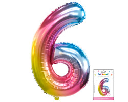 Веселуха 40 Цифра 6 Радуга нежный градиент в упаковке / Six soft gradient / 1 шт /