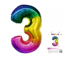 Веселуха 34 Цифра "3" радуга в упаковке / Three / 1 шт /