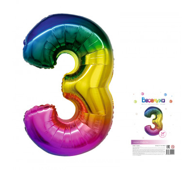 Веселуха 34 Цифра "3" радуга в упаковке / Three / 1 шт /