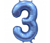 Шар (34''/86 см) Цифра, 3, Синий, Сатин, 1 шт. в упак.