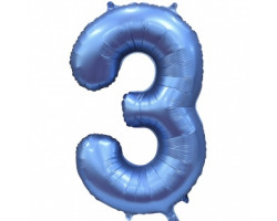 Шар (34''/86 см) Цифра, 3, Синий, Сатин, 1 шт. в упак.