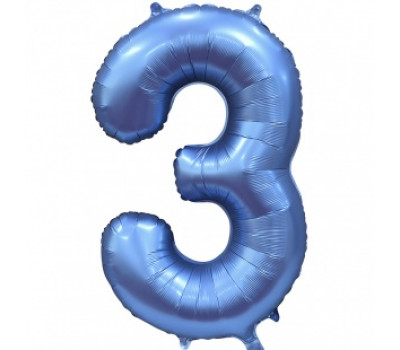 Шар (34''/86 см) Цифра, 3, Синий, Сатин, 1 шт. в упак.
