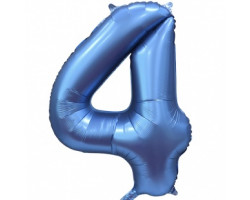 Шар (34''/86 см) Цифра, 4, Синий, Сатин, 1 шт. в упак.