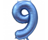 Шар (34''/86 см) Цифра, 9, Синий, Сатин, 1 шт. в упак.