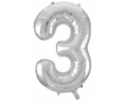 Шар (34''/86 см) Цифра, 3, Серебро, 1 шт. в упак.