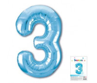 Веселуха 40 Цифра "3" Нежный голубой в упаковке / Three / 1 шт /