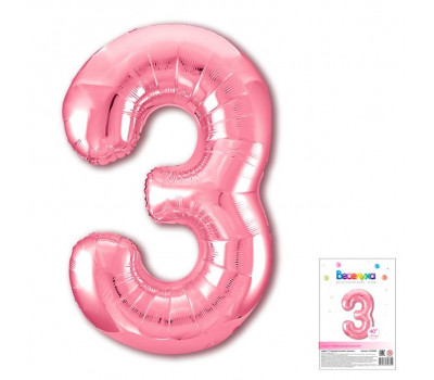 Веселуха 40 Цифра "3" Нежный розовый в упаковке / Three / 1 шт /