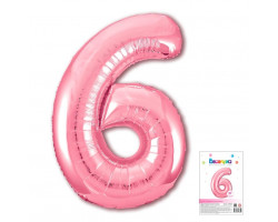 Веселуха 40 Цифра "6" Нежный розовый в упаковке / Six / 1 шт /