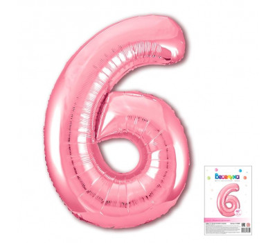 Веселуха 40 Цифра "6" Нежный розовый в упаковке / Six / 1 шт /
